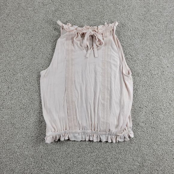 Chelsea & Violet Top Womens M Pink Collar Tie Ruffle Lace Trim Sleeveless Tank - Picture 1 of 12